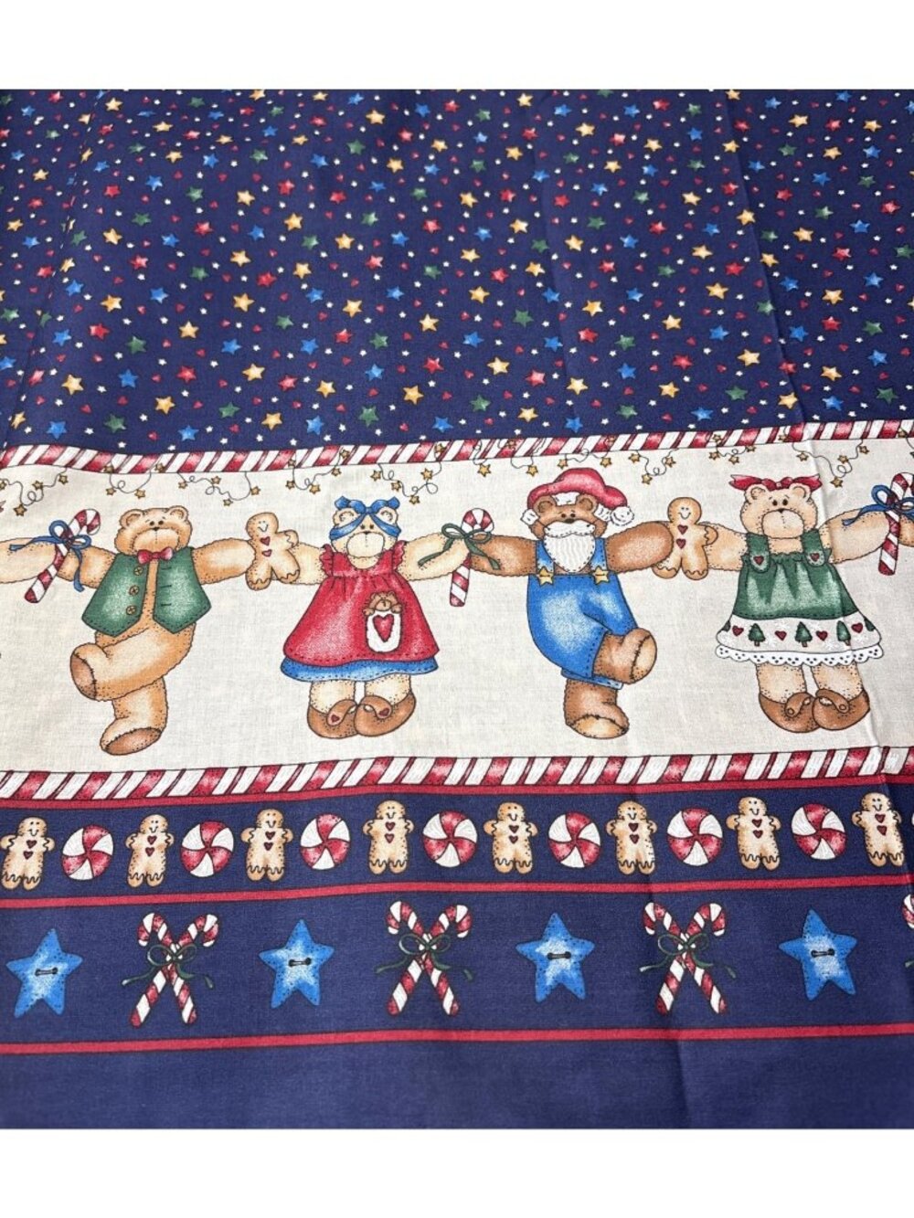 Christmas Teddy Bear Fabric Border Cotton 18" x 45" Stars Candy Canes Gingerbrea